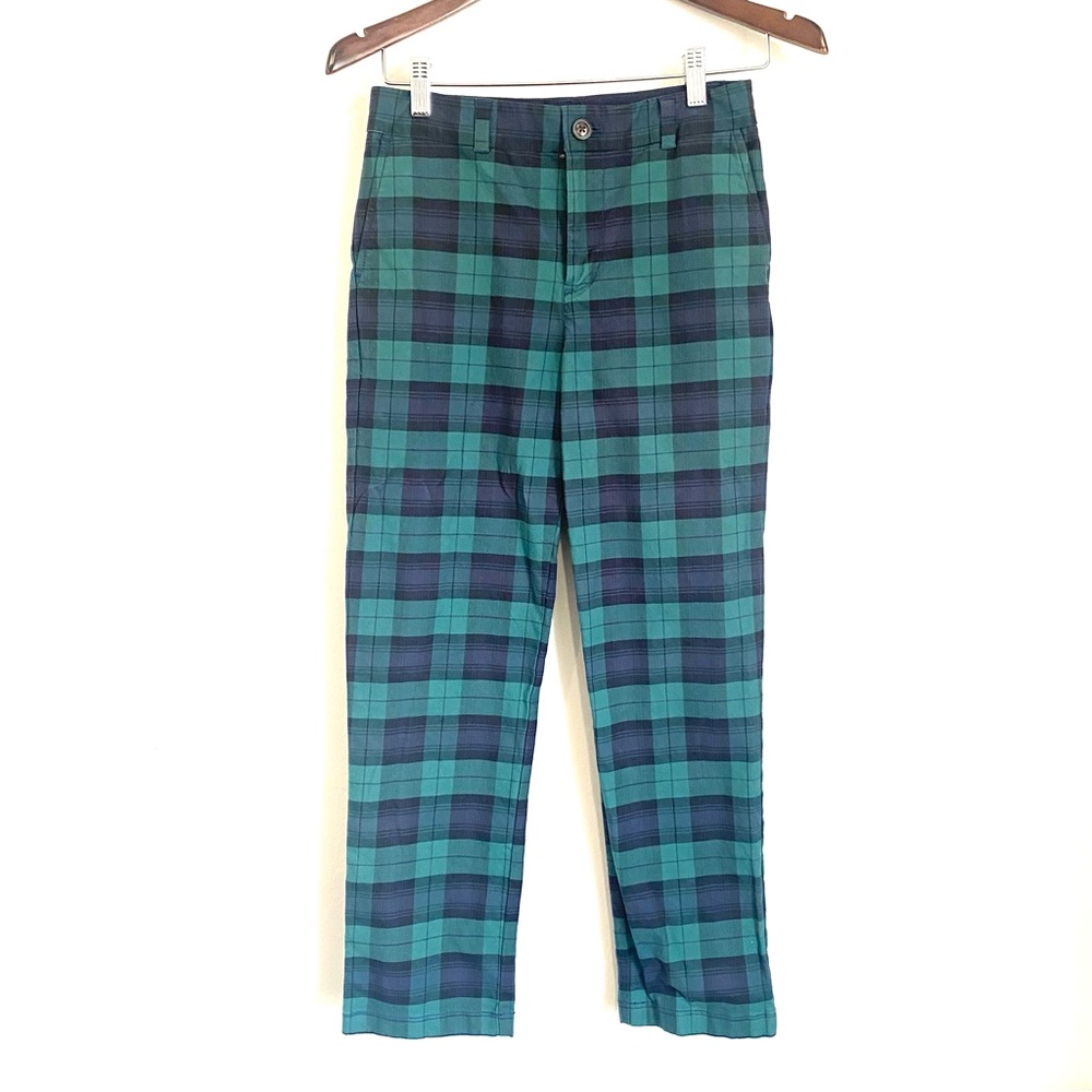 VINEYARD VINES Boys 14 Navy Green Plaid Straight Leg Adjustable Dress Pants KK8